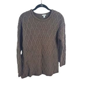 J.Jill Sweater Small Womens Brown Cable Knit Chunky Long Sleeve Crew Neck Pullov